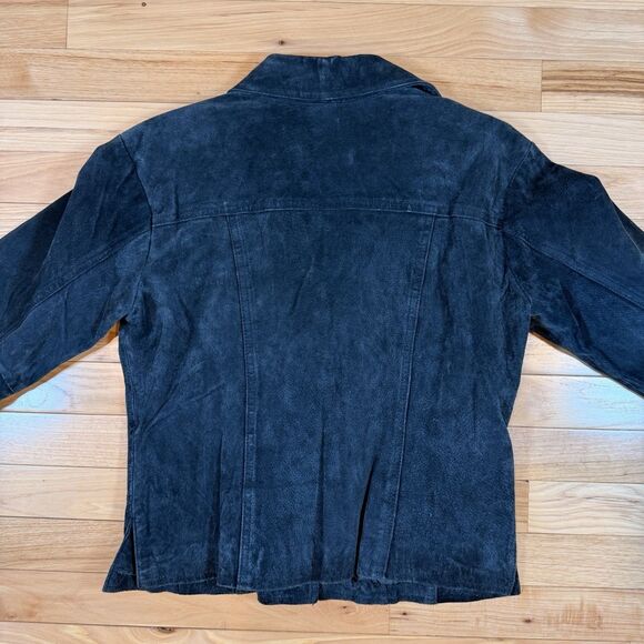 Vtg Coldwater Creek PS 100% Suede Leather Jacket Black Goth Grunge Dark Biker - Picture 4 of 6
